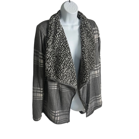 Thread & Supply Sherpa Lined Open Front Oversized Cardigan Gray White Small - Picture 1 of 11